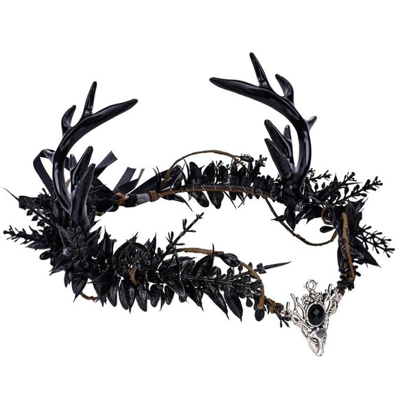 Gothic Black Antler Crown Fairy Headband Festival Costume Accessory main image 5